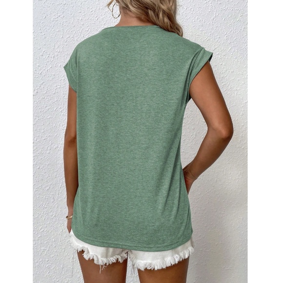 Green Crew Neck Muscle Tee Top Shirt Cap Sleeve, Round Neck - Picture 4 of 7